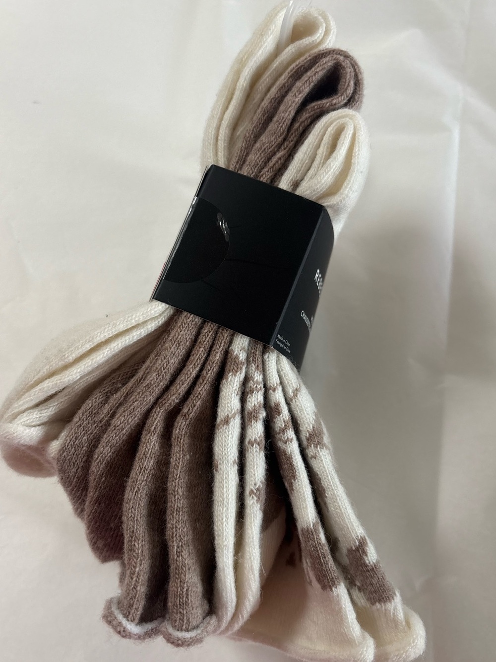 Rebecca Minkoff Cream and Brown Floral Crew Socks-3pk - Picture 2 of 2